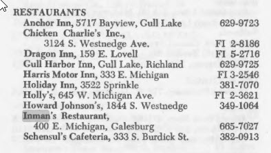 Inmans Restaurant - Kalamazoo College Handbook With Address